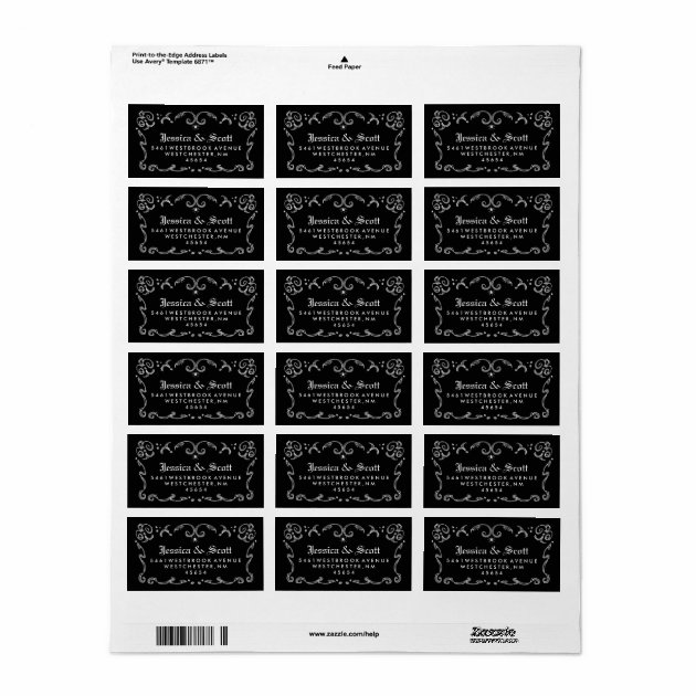 Black White Gothic Scroll Wedding Address Label