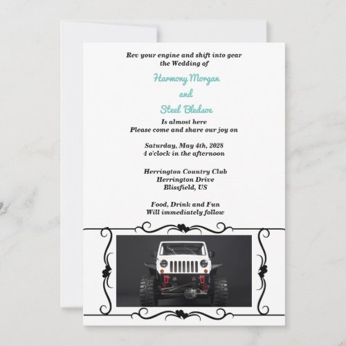  Black  White GP Off Road 4X4 Wedding Invitation