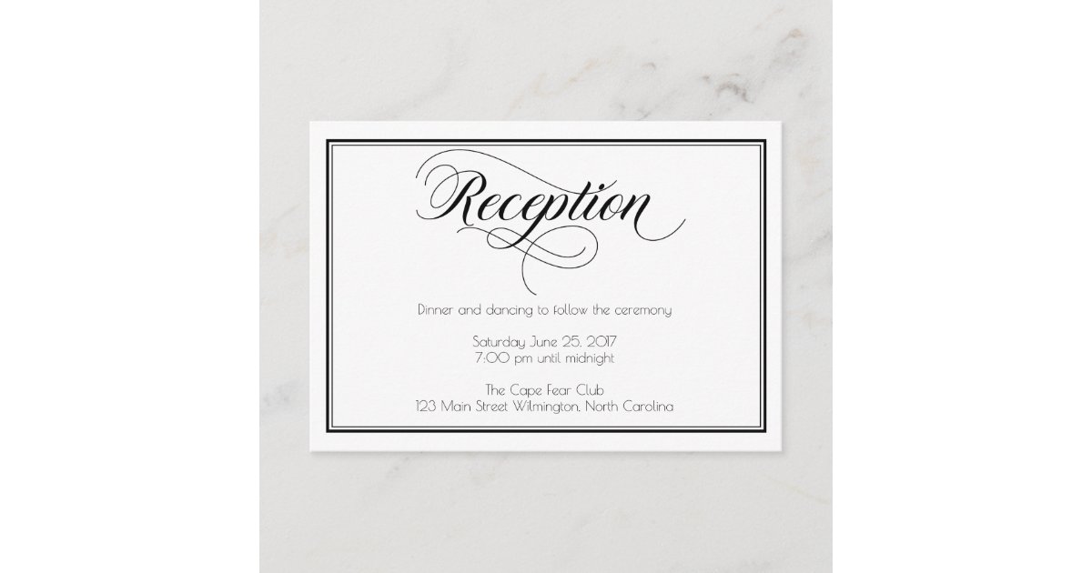 Black White Graceful Script Wedding Reception Enclosure Card