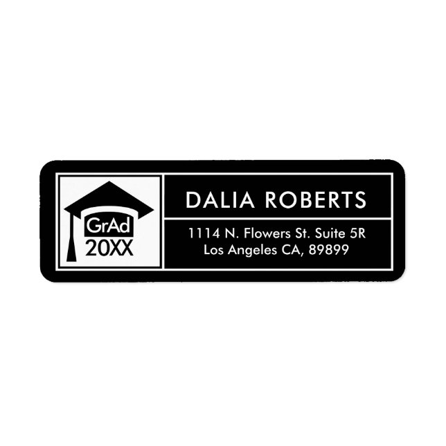 Black & White Grad Hat & Modern Frame Label (Front)