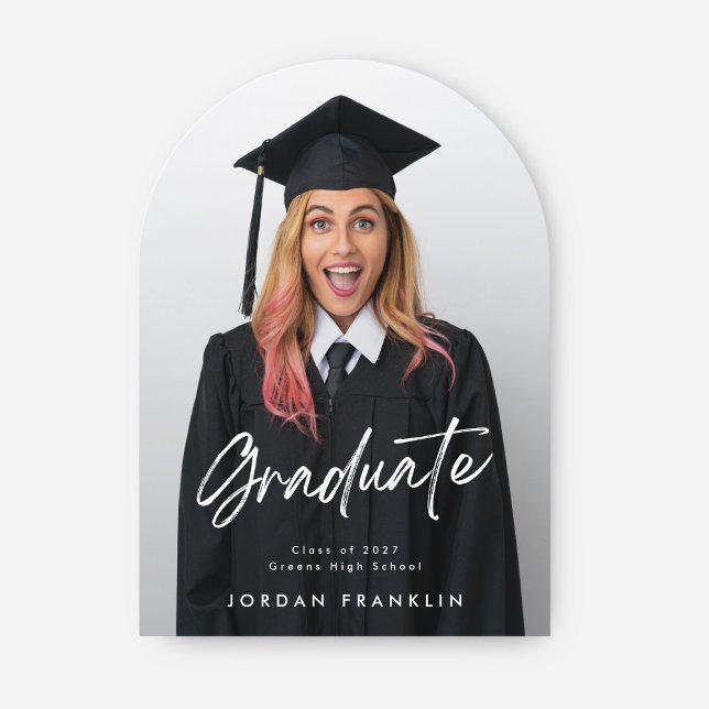 Black White Graduate Announcement Photo Arch Card (Creator Uploaded)