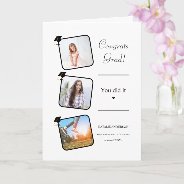 Black & White Graduate Graduation Congratulation Card (Orchid)