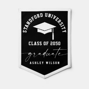 Black White Graduate Personalized Graduation Pennant