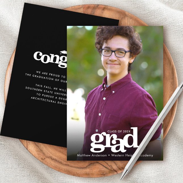 Black white graduate photo minimal bold typography announcement (Creator Uploaded)