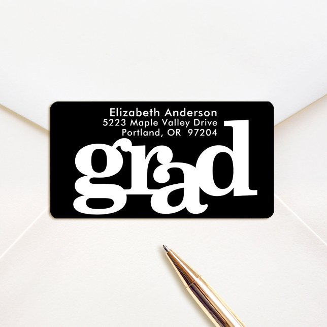 Black white graduation bold modern type address label (Creator Uploaded)