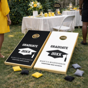  Black White Graduation Cap Class  Cornhole Set