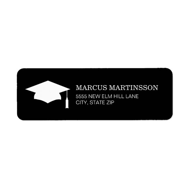 Black White Graduation Cap Label (Front)