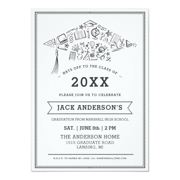 Black & White Graduation Cap Party Invite Photo