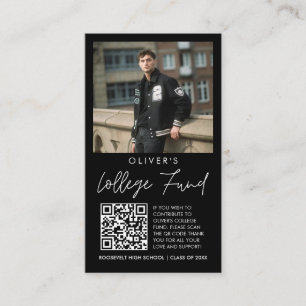 Black White Graduation College Fund QR Code Photo Enclosure Card