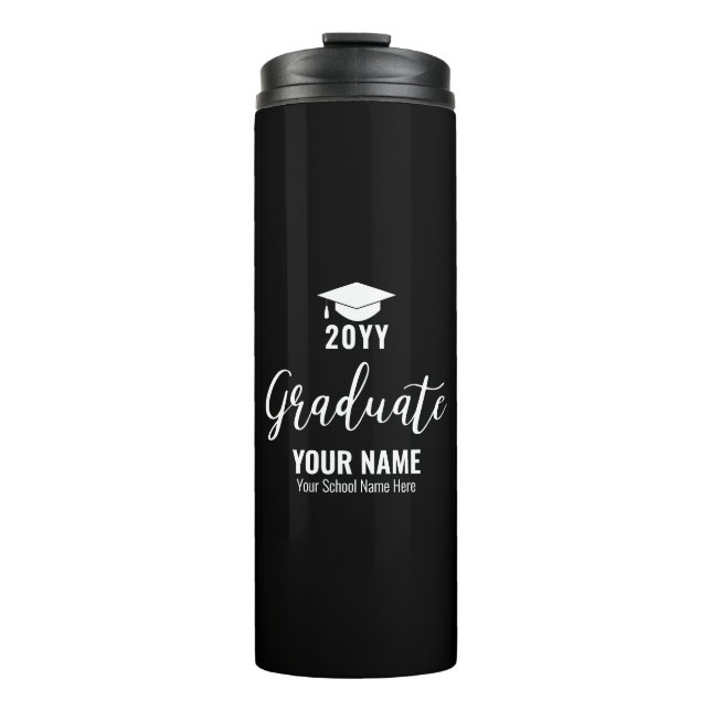 Black & White Graduation Gift Custom Thermal Tumbler (Front)