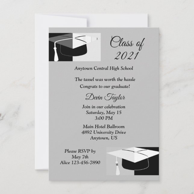 Black & White Graduation Hats Invitation (Front)