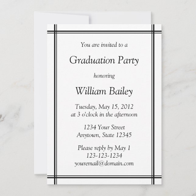 Black & White Graduation Invitation / Announcement (Front)