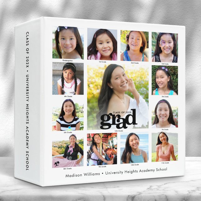 Black White Graduation K–12 Bold Photo Collage 3 Ring Binder (Creator Uploaded)