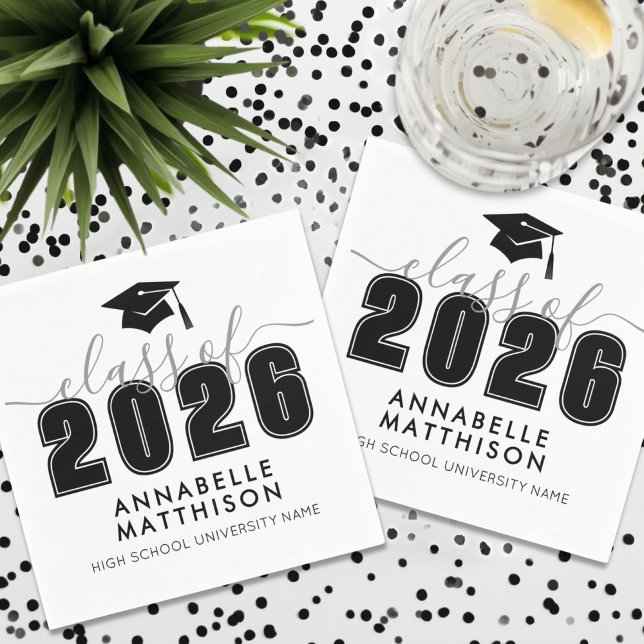 Black White Graduation Napkins (Graduate Simple Black White Graduation Napkins)