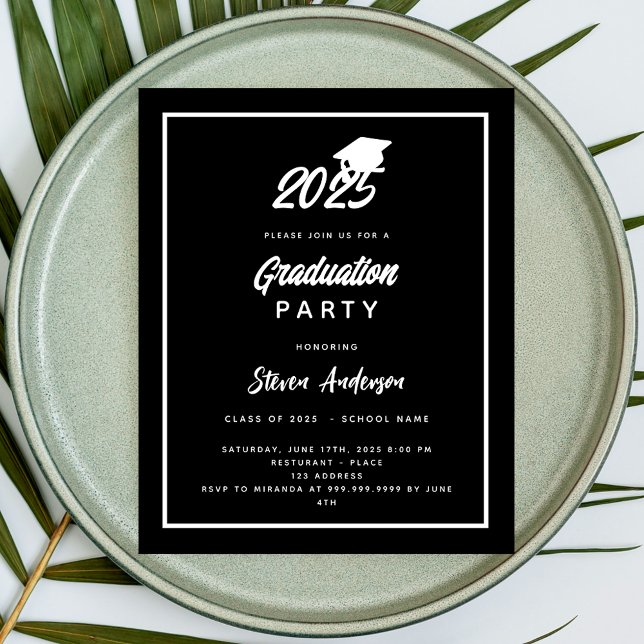 Black white Graduation Party 2025 invitation (Creator Uploaded)