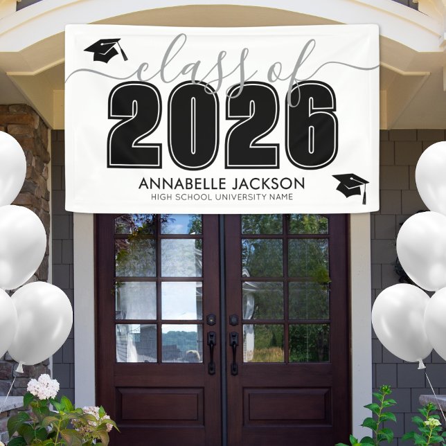 Black White Graduation Party Banner (Simple Class Of 2025 Black White Graduation Party Banner)
