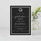 Black white graduation party invitation (Standing Front)
