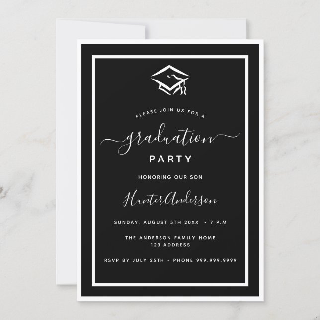Black white graduation party invitation (Front)