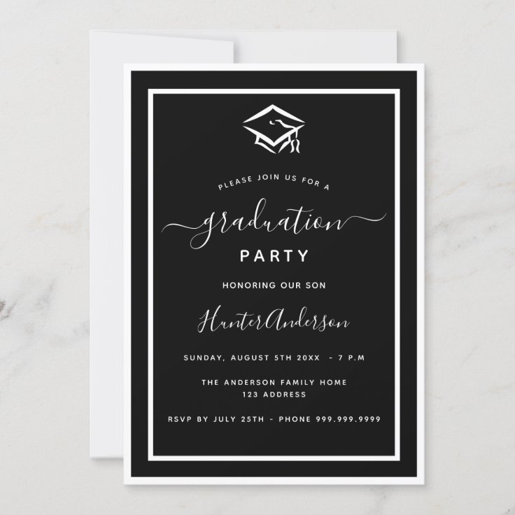 Black white graduation party invitation | Zazzle