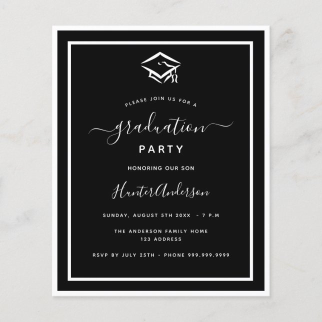 Black white graduation party invitation (Front)