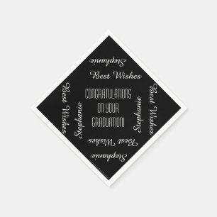 Black White Graduation Party Repeating Names Paper Napkins