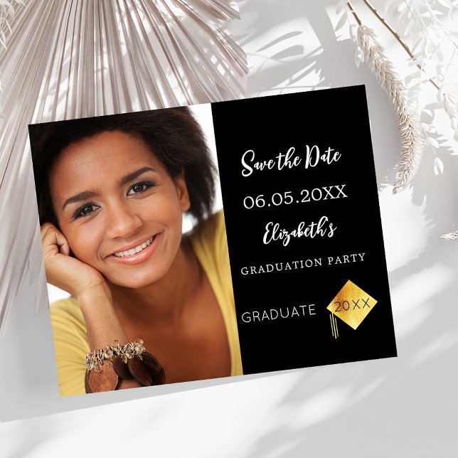 Black white Graduation Party Save the Date card (Creator Uploaded)