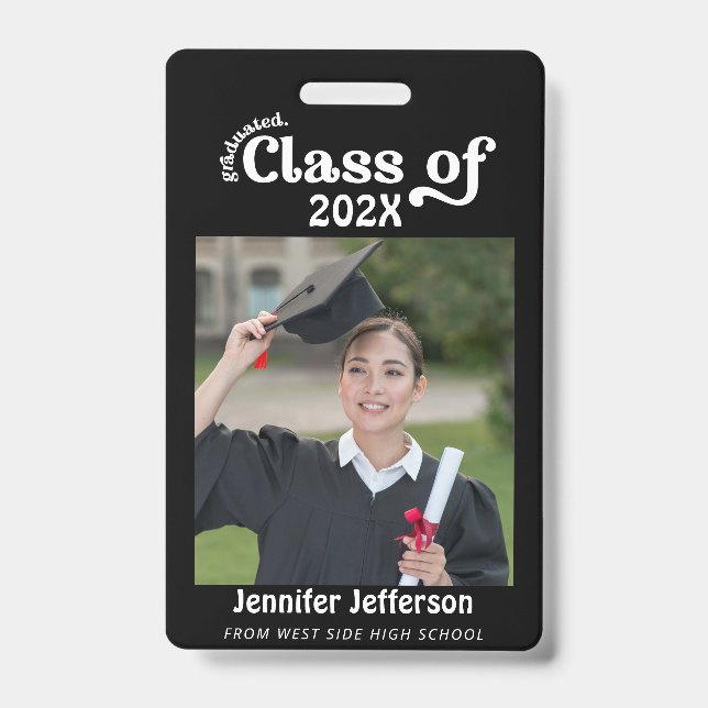 Black & White Graduation Photo Badge (Front)