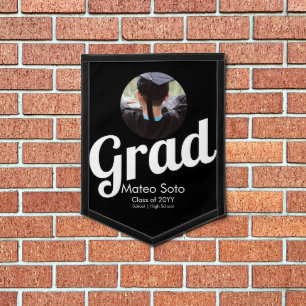 Black White Graduation Photo Bold Announcement Pennant
