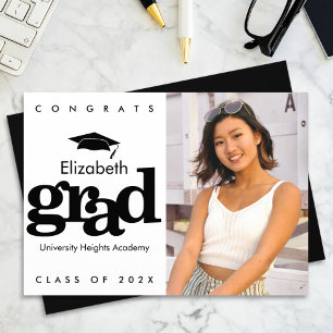 Black white graduation photo bold modern cap announcement