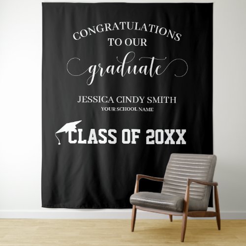 Black  White Graduation Photo Booth Prop Tapestry