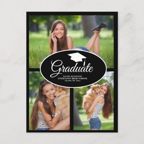 Black White Graduation Photo Class 2024 Announcement Postcard