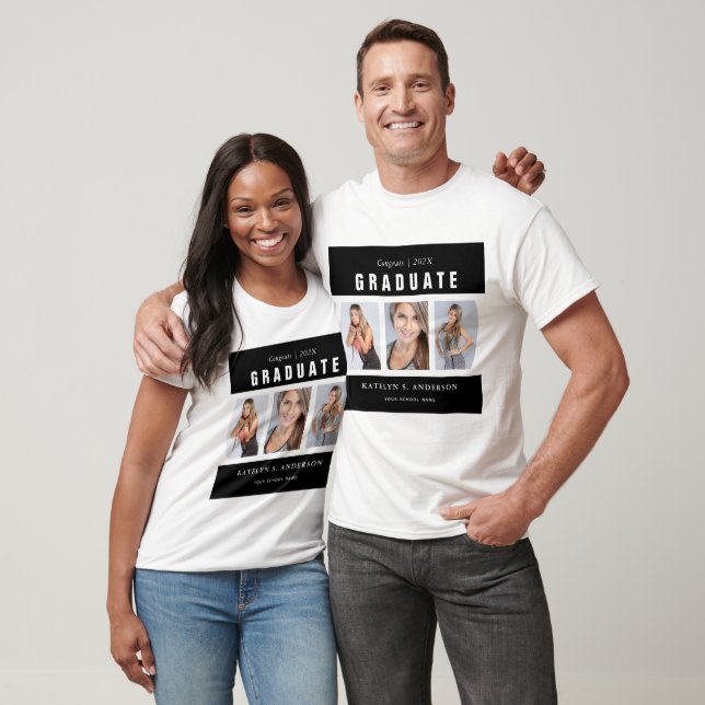Black White Graduation Photo Collage Custom T-Shir T-Shirt (Unisex)