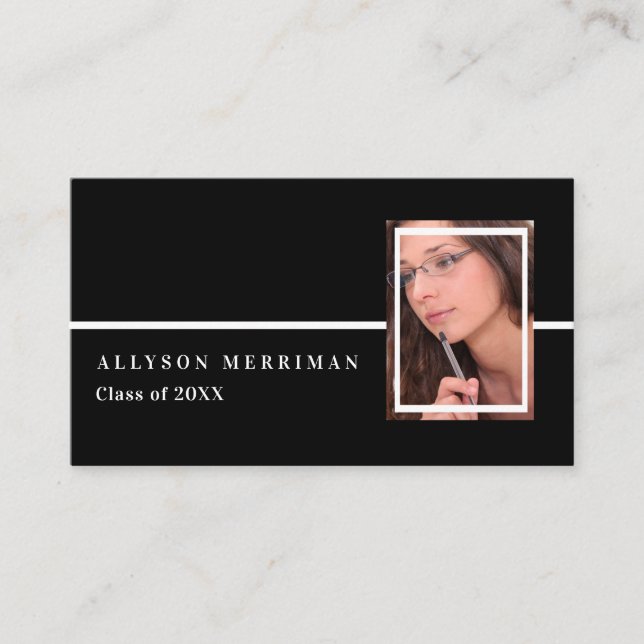 Black | White Graduation Photo Insert Name Cards (Front)