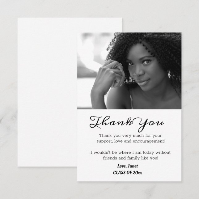 Black & White Graduation Thank You Grad Photo (Front/Back)