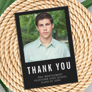 Black White Graduation Thank You Photo Card