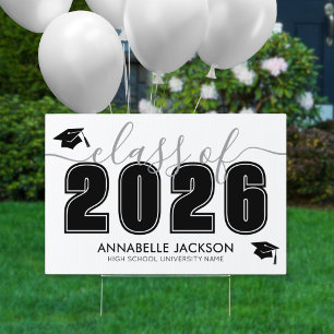 Black White Graduation Yard Sign