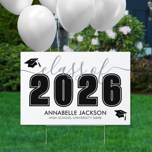 Black White Graduation Yard Sign (Graduate Black And White Graduation Party Sign )