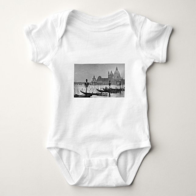 Black White Grand Canal Venice Italy Travel Baby Bodysuit (Front)