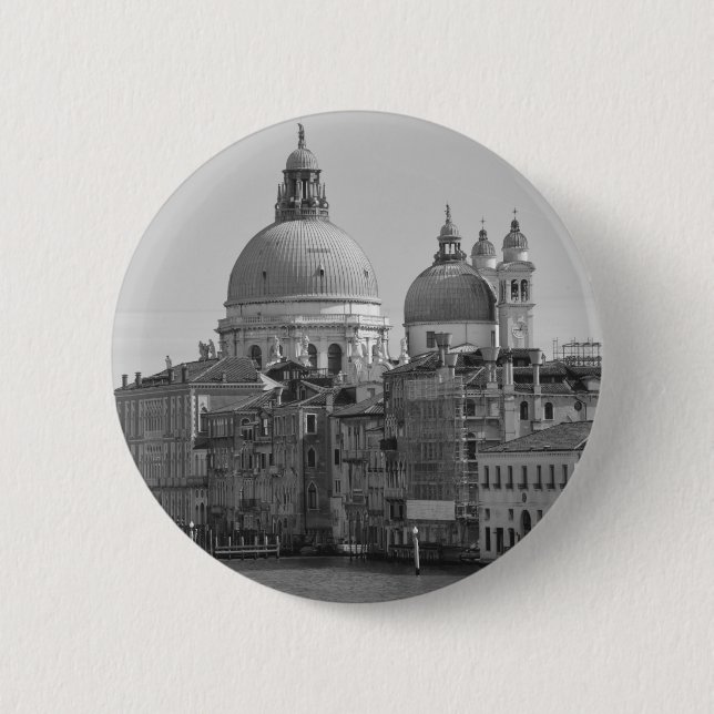 Black White Grand Canal Venice Italy Travel Button (Front)