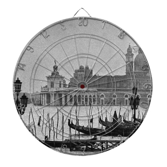 Black White Grand Canal Venice Italy Travel Dartboard With Darts (Front)