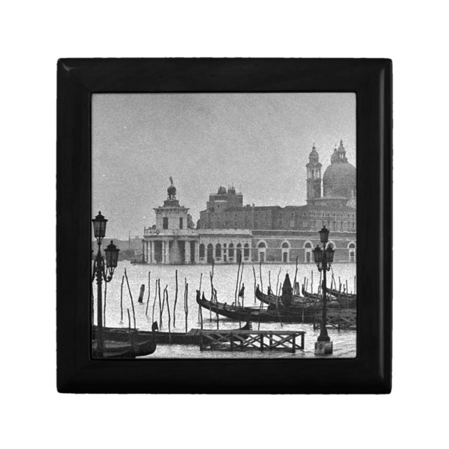 Black White Grand Canal Venice Italy Travel Jewelry Box (Front)