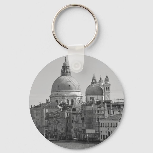 Black White Grand Canal Venice Italy Travel Keychain (Front)