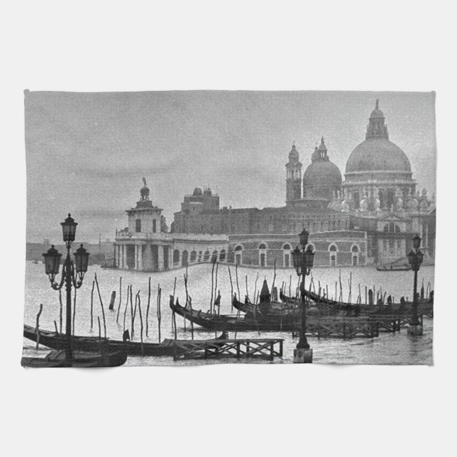 Black White Grand Canal Venice Italy Travel Kitchen Towel (Horizontal)