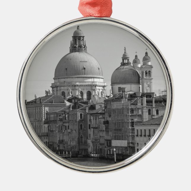 Black White Grand Canal Venice Italy Travel Metal Ornament (Front)
