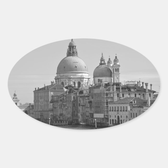 Black White Grand Canal Venice Italy Travel Oval Sticker (Front)