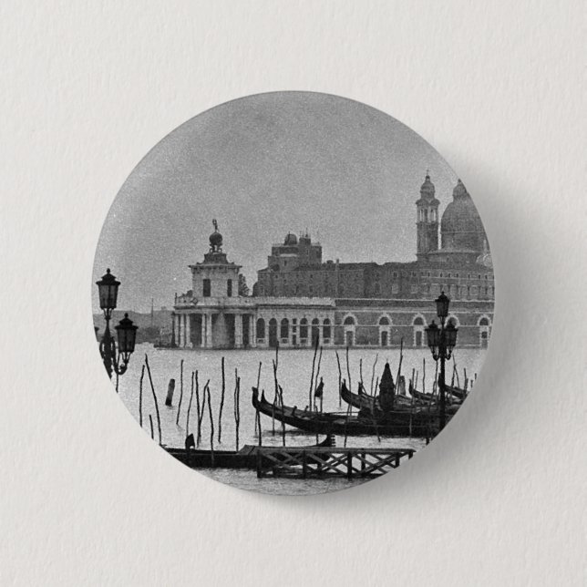 Black White Grand Canal Venice Italy Travel Pinback Button (Front)