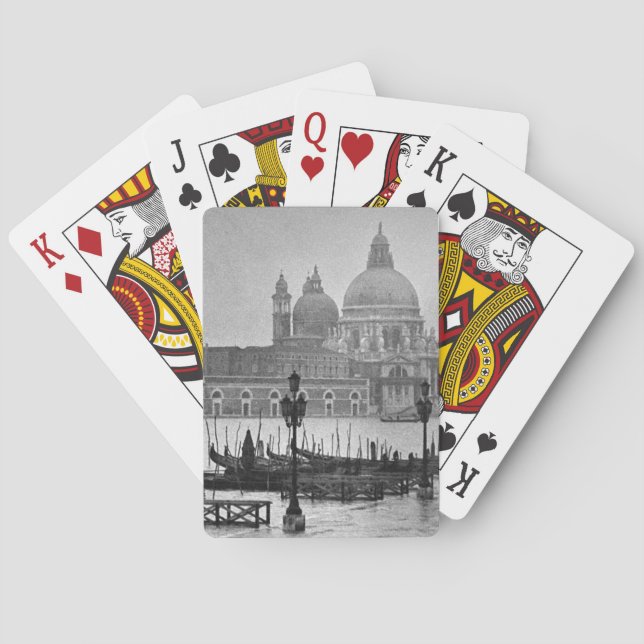 Black White Grand Canal Venice Italy Travel Poker Cards (Back)