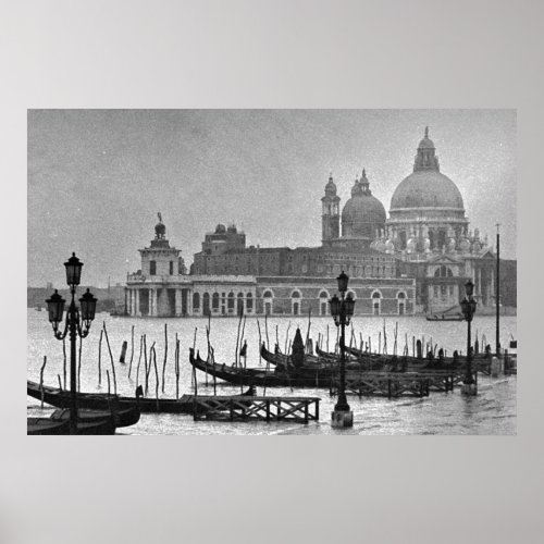 Black White Grand Canal Venice Italy Travel Poster