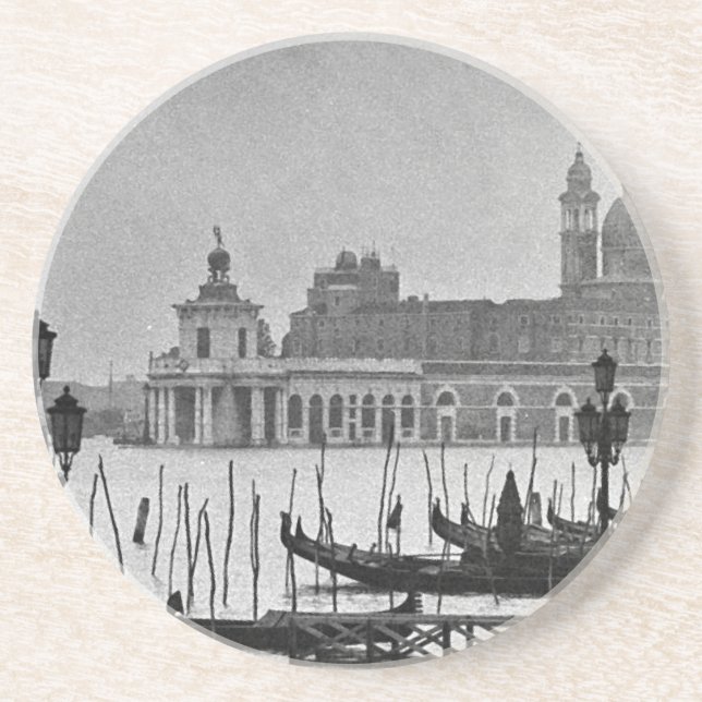 Black White Grand Canal Venice Italy Travel Sandstone Coaster (Front)