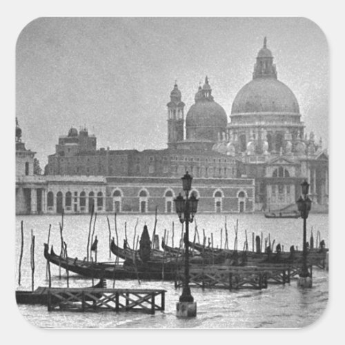 Black White Grand Canal Venice Italy Travel Square Sticker